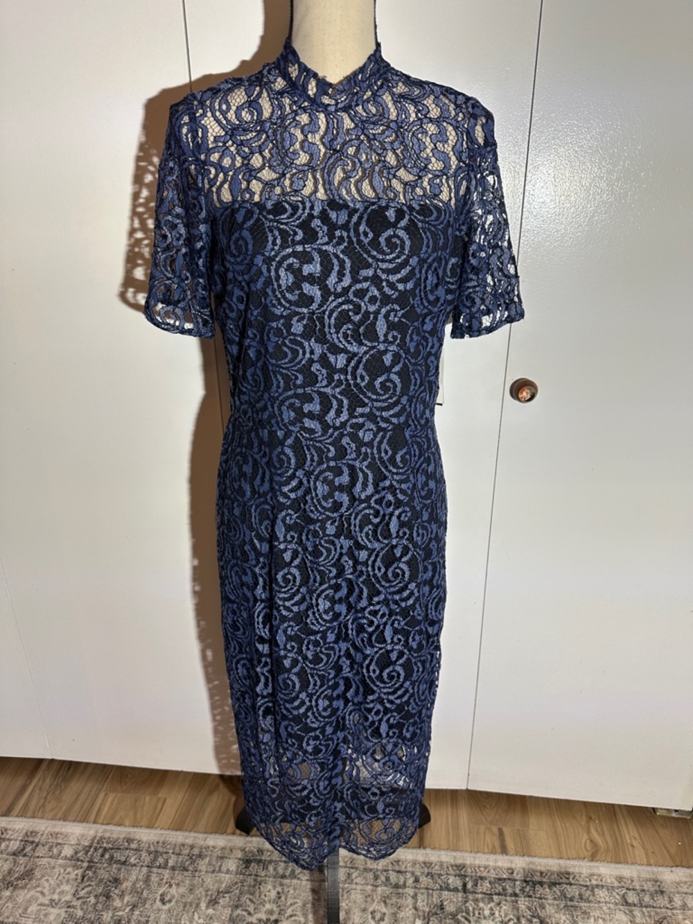 Navy Lace Midi Dress - Elegant Women's Occasion Dress